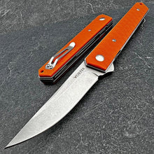 Load image into Gallery viewer, RONIN:  8Cr13MoV Straight Back Blade, Orange G10 Handles,  Ball Bearing Flipper System