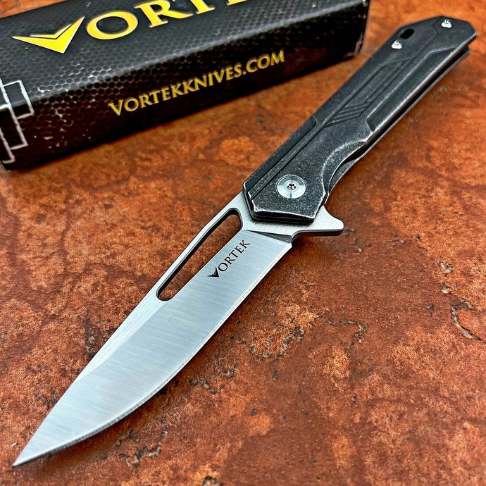 SILKY:  Stonewashed Stainless Steel Handles,  D2 Drop Point Blade,  Ball Bearing Flipper System,  Slim Designed EDC Folding Pocket Knife