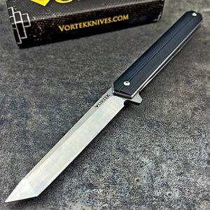 SKYLINE: Black G10 Handles, Slim Executive Design, Ball Bearing Flipper System, D2 Tanto Blade