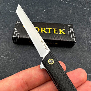 FENNEC: Black Carbon Fiber Handles, D2 Tanto Blade, Sim Executive Design, Ball Bearing Flipper System