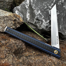 Load image into Gallery viewer, FENNEC: Blue Carbon Fiber Handles, D2 Tanto Blade, Slim Executive Design,  Ball Bearing Flipper System