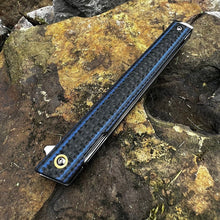 Load image into Gallery viewer, FENNEC: Blue Carbon Fiber Handles, D2 Tanto Blade, Slim Executive Design,  Ball Bearing Flipper System