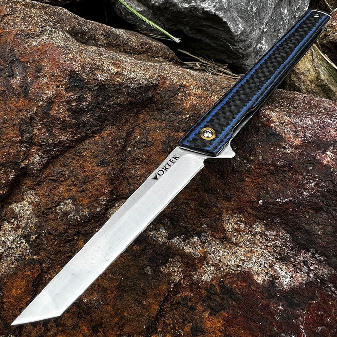 FENNEC - Blue Carbon Fiber Handles, D2 Tanto Blade