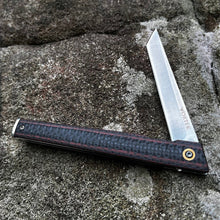 Load image into Gallery viewer, FENNEC: Brown Carbon Fiber Handles, D2 Tanto Blade, Slim Design, Ball Bearing Flipper System