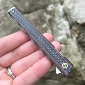 FENNEC: Brown Carbon Fiber Handles, D2 Tanto Blade, Slim Design, Ball Bearing Flipper System