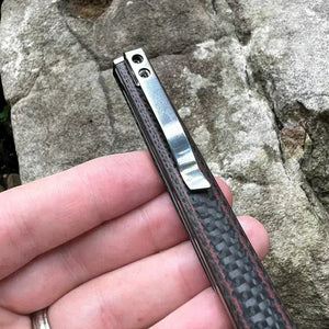 FENNEC: Brown Carbon Fiber Handles, D2 Tanto Blade, Slim Design, Ball Bearing Flipper System