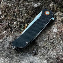 Load image into Gallery viewer, GYPSY: Black Micarta Handles, 8Cr13MoV Drop Point Blade, Ball Bearing Pivot System