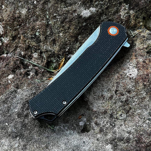 GYPSY: Black Micarta Handles, 8Cr13MoV Drop Point Blade, Ball Bearing Pivot System