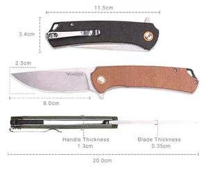 GYPSY: Black Micarta Handles, 8Cr13MoV Drop Point Blade, Ball Bearing Pivot System