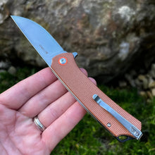 Load image into Gallery viewer, GYPSY: Brown Micarta Handles, 8Cr13MoV Drop Point Blade, Ball Bearing Pivot System