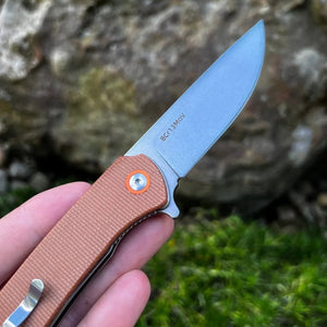 GYPSY: Brown Micarta Handles, 8Cr13MoV Drop Point Blade, Ball Bearing Pivot System