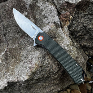 GYPSY: Green Micarta Handles, 8Cr13MoV Drop Point Blade, Ball Bearing Pivot System