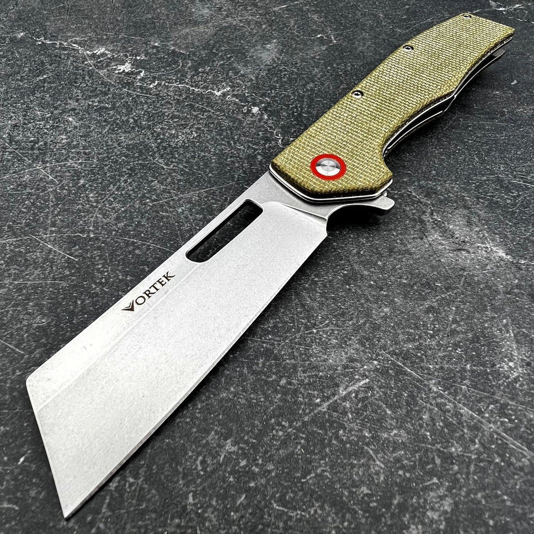 GALLANT: Brown Micarta Handles, 8Cr13MoV Cleaver Blade, Ball Bearing Flipper System