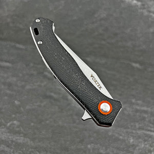 DRIFTER: Black Micarta Handles, 8Cr13MoV Drop Point Blade, Ball Bearing Flipper System