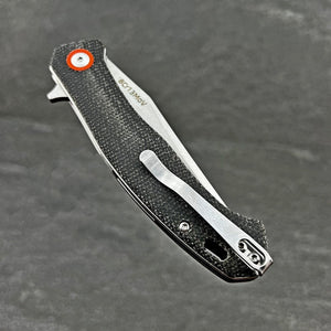 DRIFTER: Black Micarta Handles, 8Cr13MoV Drop Point Blade, Ball Bearing Flipper System