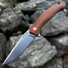 Load image into Gallery viewer, DRIFTER: Brown Micarta Handles, 8Cr13MoV Drop Point Blade, Ball Bearing Flipper System