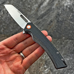 WAYFARER: Black Micarta Handles, 8Cr13MoV Warncliffe Blade, Ball Bearing Pivot System