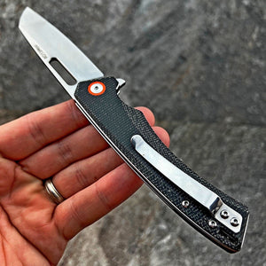 WAYFARER: Black Micarta Handles, 8Cr13MoV Warncliffe Blade, Ball Bearing Pivot System