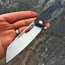 Load image into Gallery viewer, WAYFARER: Black Micarta Handles, 8Cr13MoV Warncliffe Blade, Ball Bearing Pivot System