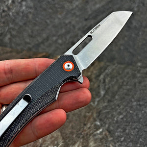 WAYFARER: Black Micarta Handles, 8Cr13MoV Warncliffe Blade, Ball Bearing Pivot System