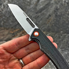 Load image into Gallery viewer, WAYFARER: Black Micarta Handles, 8Cr13MoV Warncliffe Blade, Ball Bearing Pivot System