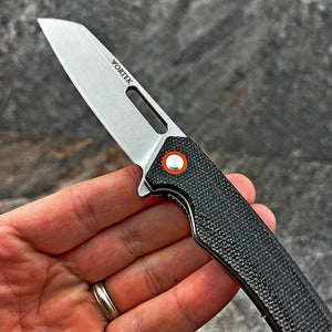 WAYFARER: Black Micarta Handles, 8Cr13MoV Warncliffe Blade, Ball Bearing Pivot System