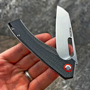 WAYFARER: Black Micarta Handles, 8Cr13MoV Warncliffe Blade, Ball Bearing Pivot System