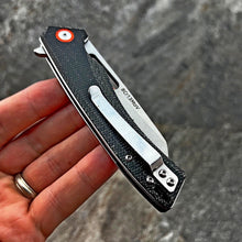 Load image into Gallery viewer, WAYFARER: Black Micarta Handles, 8Cr13MoV Warncliffe Blade, Ball Bearing Pivot System