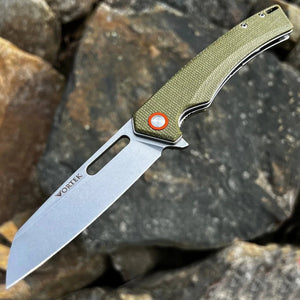 WAYFARER: Brown Micarta Handles, 8Cr13MoV Warncliffe Blade, Ball Bearing Flipper Pivot System