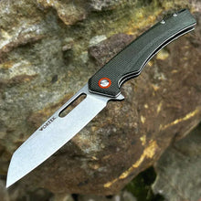 Load image into Gallery viewer, WAYFARER: Green Micarta Handles, 8Cr13MoV Warncliffe Blade, Ball Bearing Flipper Pivot System