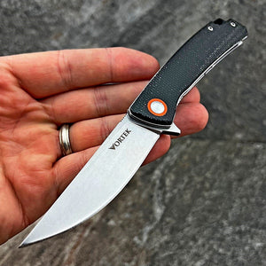 NIMBLE: Black Micarta Handles, 8Cr13MoV Straight Back Blade, Ball Bearing Pivot System