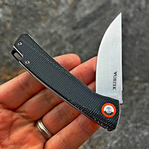 NIMBLE: Black Micarta Handles, 8Cr13MoV Straight Back Blade, Ball Bearing Pivot System