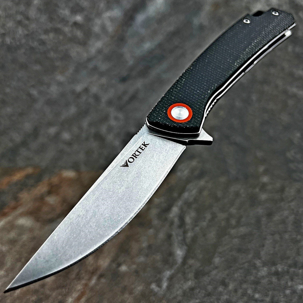 NIMBLE: Black Micarta Handles, 8Cr13MoV Straight Back Blade, Ball Bearing Pivot System