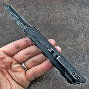 TANGO: Black G10 Handles, 8Cr13MoV Tanto Blade, Ball Bearing Pivot System Folding Pocket Knife