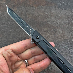 TANGO: Black G10 Handles, 8Cr13MoV Tanto Blade, Ball Bearing Pivot System Folding Pocket Knife