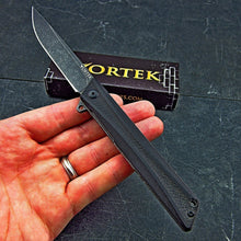 Load image into Gallery viewer, BOOTLEGGER: Black G10 Handles, Black 8Cr13MoV Straight Back Blade, Ball Bearing Flipper System, EDC Folding Pocket Knife