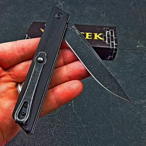 BOOTLEGGER: Black G10 Handles, Black 8Cr13MoV Straight Back Blade, Ball Bearing Flipper System, EDC Folding Pocket Knife