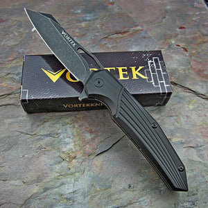 HAWKEYE: Black G10 Handles, 8Cr13MoV Black Stonewashed Sheepsfoot Blade, Ball Bearing Pivot System