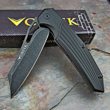 Load image into Gallery viewer, HAWKEYE: Black G10 Handles, 8Cr13MoV Black Stonewashed Sheepsfoot Blade, Ball Bearing Pivot System