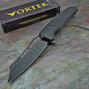 HAWKEYE: Black G10 Handles, 8Cr13MoV Black Stonewashed Sheepsfoot Blade, Ball Bearing Pivot System