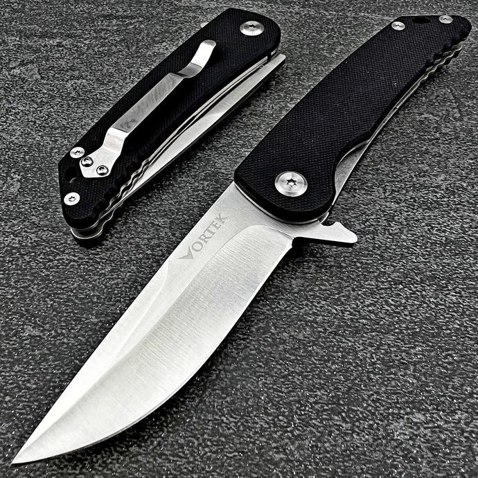 OUTLANDER: Black G10 Handles, Large 8Cr13MoV Blade, Ball Bearing Flipper System, EDC Folding Pocket Knife