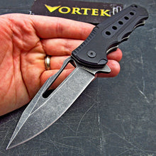 Load image into Gallery viewer, BIGEYE: Stonewashed 8Cr13MoV Drop Point Blade, Black G10 Handles, Ball Bearing Flipper System, EDC Folding Pocket Knife