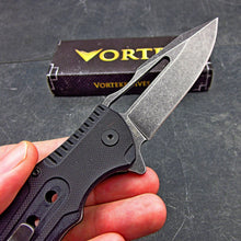 Load image into Gallery viewer, BIGEYE: Stonewashed 8Cr13MoV Drop Point Blade, Black G10 Handles, Ball Bearing Flipper System, EDC Folding Pocket Knife