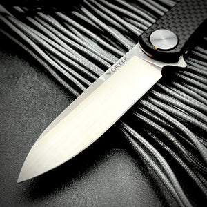 OSKAR:  Carbon Fiber Handles,  D2 Tool Steel Blade,  Ball Bearing Pivot System,  EDC Folding Pocket Knife