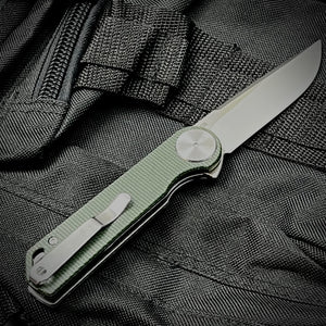 FINCH:  Green Micarta Handles,  Ball Bearing Pivot System,  D2 Blade, Folding Pocket Knife