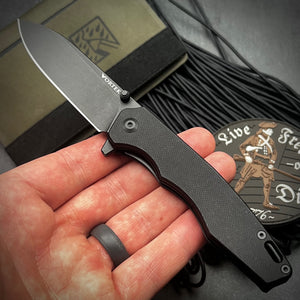 AXEL:  Black G10 Handles,  9Cr18MoV Blade,  Ball Bearing Pivot System,  EDC Folding Pocket Knife
