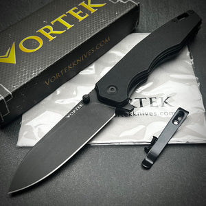 AXEL:  Black G10 Handles,  9Cr18MoV Blade,  Ball Bearing Pivot System,  EDC Folding Pocket Knife