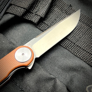 FINCH:  Brown Micarta Handles,  Ball Bearing Pivot System,  D2 Flipper Blade,  Folding Pocket Knife