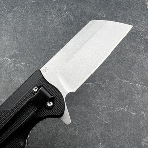 PANZER: D2 Cleaver Blade, Black G10 Handles, Ball Bearing Flipper Knife