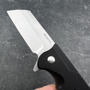 PANZER: D2 Cleaver Blade, Black G10 Handles, Ball Bearing Flipper Knife